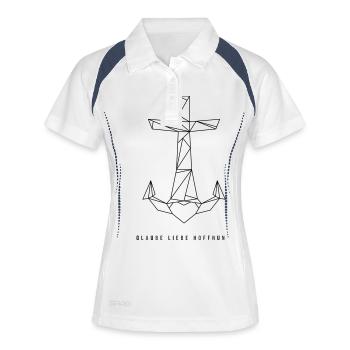 Glaube Liebe Hoffnung Faith Love Hope Gott Jesus - Frauen Polo atmungsaktiv - Weiß/Navy - Vorne