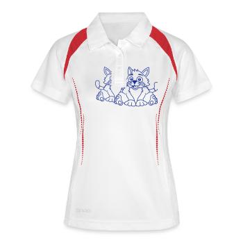 Deux chats heureux 2 amis Couple Équipe Couple - Polo respirant Femme - blanc/marine - Devant