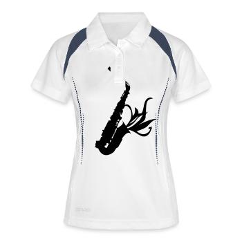 saxo saxophone jazz Saxophon saxofón musique music - Polo respirant Femme - blanc/marine - Devant