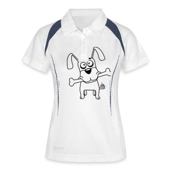 Lustiger Hund Großer Knochen Maul Mund Hunger Cool - Frauen Polo atmungsaktiv - Weiß/Navy - Vorne