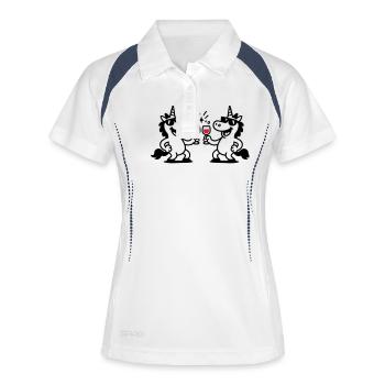 Einhorn Weinglas Party - Frauen Polo atmungsaktiv - Weiß/Navy - Vorne