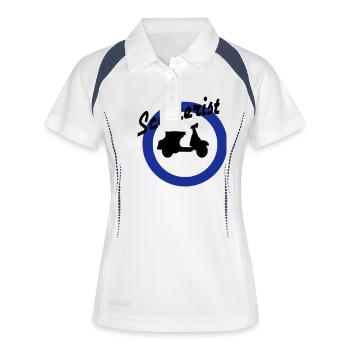 Motorroller Roller Blechroller Schaltroller - Frauen Polo atmungsaktiv - Weiß/Navy - Vorne