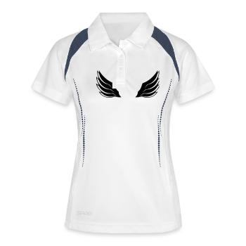 mouche aile design logo plumes cool ange deco - Polo respirant Femme - blanc/marine - Devant