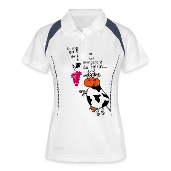 humour alcool raisin boire bretagne vache raisin1 - Polo respirant Femme - blanc/marine - Devant
