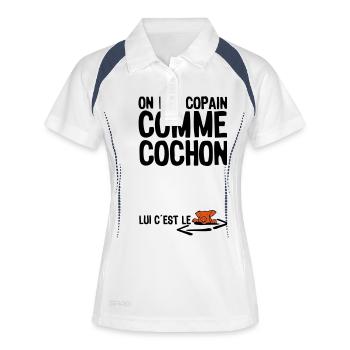 copain comme cochon citation1 expression - Polo respirant Femme - blanc/marine - Devant