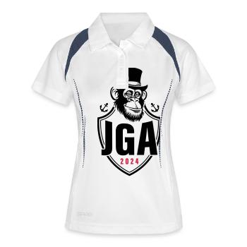 Junggesellen Abschied 2024 Affe Bräutigam Jga - Frauen Polo atmungsaktiv - Weiß/Navy - Vorne