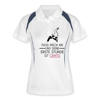 Erste Stunde | Judo Tassen & Zubehör - Frauen Polo atmungsaktiv - Weiß/Navy - Vorne