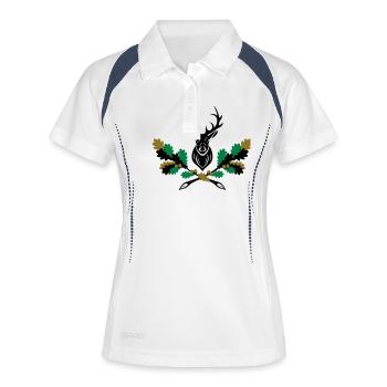 Hirsch Geweih Eiche Logo 3farbig - Frauen Polo atmungsaktiv - Weiß/Navy - Vorne
