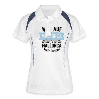 was auf mallorca passiert, bleibt auf mallorca - Frauen Polo atmungsaktiv - Weiß/Navy - Vorne
