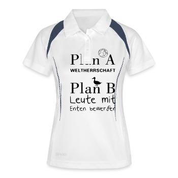 Plan A Weltherrschaft - Frauen Polo atmungsaktiv - Weiß/Navy - Vorne