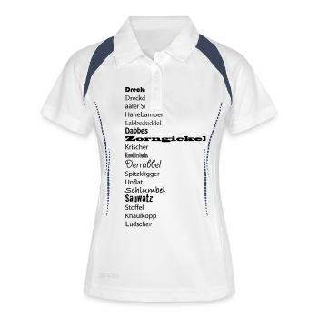 Hessische Schimpfwörter - Frauen Polo atmungsaktiv - Weiß/Navy - Vorne