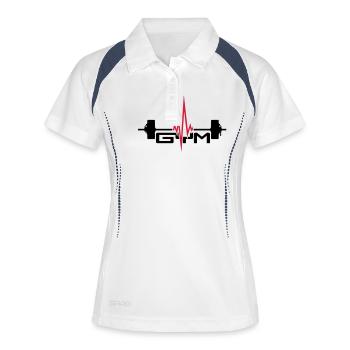 gym text logo gewicht heben puls frequenz herzschl - Frauen Polo atmungsaktiv - Weiß/Navy - Vorne