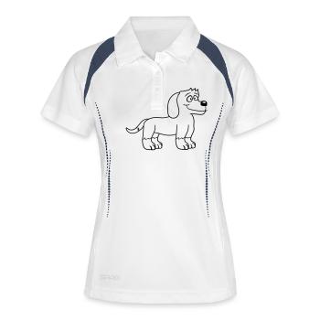 chien se tient mignon petit chiot heureux animal de compagnie - Polo respirant Femme - blanc/marine - Devant