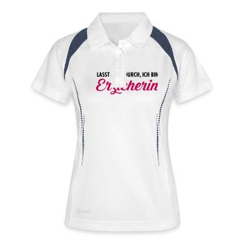 Lasst Mich Durch, Ich Bin Erzieherin - Frauen Polo atmungsaktiv - Weiß/Navy - Vorne
