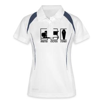 Arbeiten - Kaufen - Sterben - Frauen Polo atmungsaktiv - Weiß/Navy - Vorne