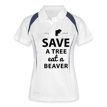 Save a tree eat a beaver - Frauen Polo atmungsaktiv - Weiß/Navy - Vorne