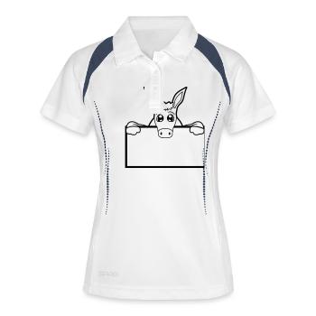 schild mauer wand halb text feld flaeche schreiben - Frauen Polo atmungsaktiv - Weiß/Navy - Vorne