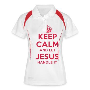 keep calm and let jesus handle it - Frauen Polo atmungsaktiv - Weiß/Navy - Vorne