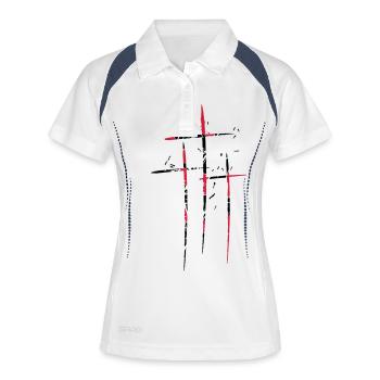 3 croix design pattern scratch cool symbole vieux - Polo respirant Femme - blanc/marine - Devant
