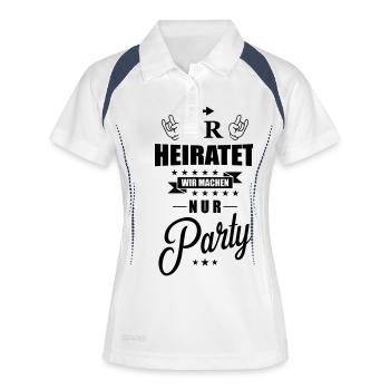 er heiratet wir machen nur party - Frauen Polo atmungsaktiv - Weiß/Navy - Vorne