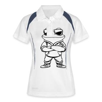 frosch comic sonnenbrille - Frauen Polo atmungsaktiv - Weiß/Navy - Vorne