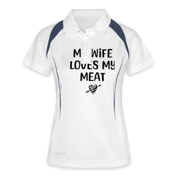 Meine Frau liebt mein Fleisch. - Frauen Polo atmungsaktiv - Weiß/Navy - Vorne