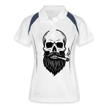 Totenschädel - Rauch - Frauen Polo atmungsaktiv - Weiß/Navy - Vorne