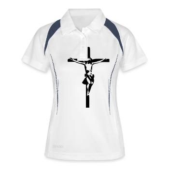 Jesus - Frauen Polo atmungsaktiv - Weiß/Navy - Vorne