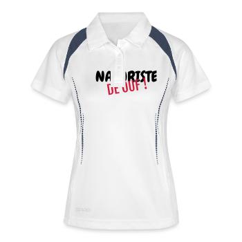 Naturismus / FKK / Nudismus / Naturist - Frauen Polo atmungsaktiv - Weiß/Navy - Vorne