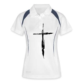 Kreuz - Frauen Polo atmungsaktiv - Weiß/Navy - Vorne