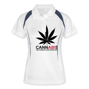 ABIMOTTO - CannABIs - Wir habens durchgezogen! - - Frauen Polo atmungsaktiv - Weiß/Navy - Vorne