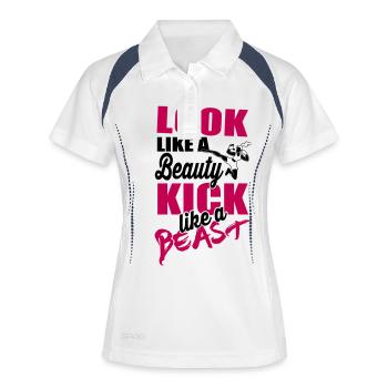 Kick like a beast - Frauen Polo atmungsaktiv - Weiß/Navy - Vorne