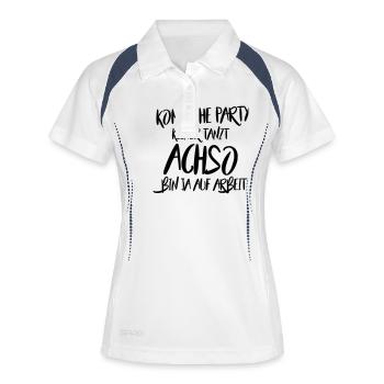Lustiger Arbeitswitz Bin auf Arbeit Geschenke - Frauen Polo atmungsaktiv - Weiß/Navy - Vorne