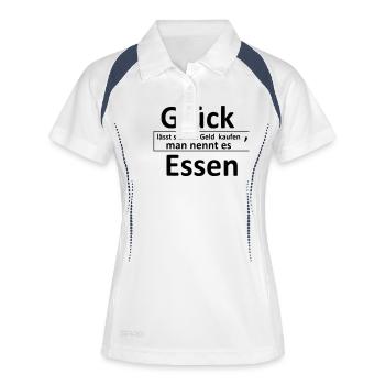 Glück kann man kaufen , man nennt es Essen ! - Frauen Polo atmungsaktiv - Weiß/Navy - Vorne