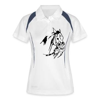 Westernpferd - Frauen Polo atmungsaktiv - Weiß/Navy - Vorne