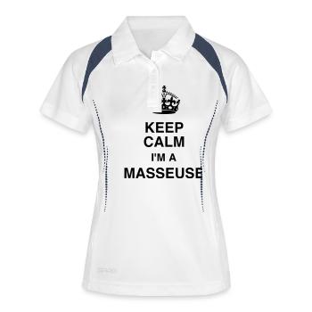 Massage / Masseur / Masseuse / Job - Frauen Polo atmungsaktiv - Weiß/Navy - Vorne