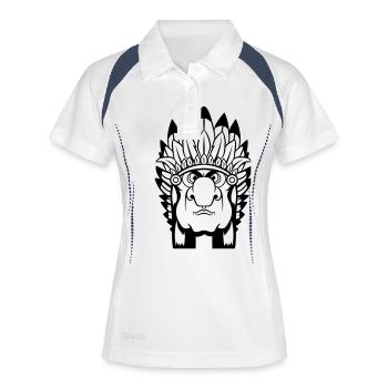 Bande dessinée d’un sinistre chef indien avec coiffe de plumes - Polo respirant Femme - blanc/marine - Devant