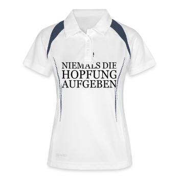Nie die Hopfung aufgeben - Frauen Polo atmungsaktiv - Weiß/Navy - Vorne