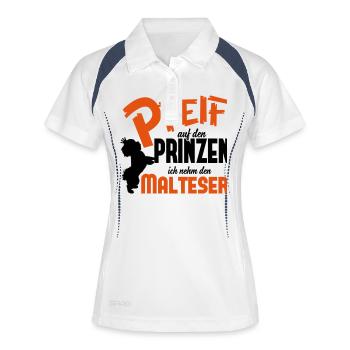 Hundeshirt: Ich nehm den Malteser - Frauen Polo atmungsaktiv - Weiß/Navy - Vorne