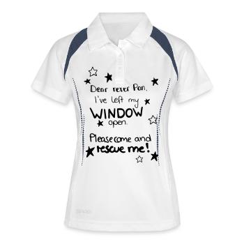 peter pan, Spruch - Frauen Polo atmungsaktiv - Weiß/Navy - Vorne