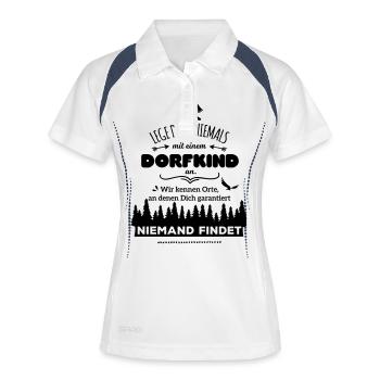 lege dich niemals mit einem Dorfkind an Wald - Frauen Polo atmungsaktiv - Weiß/Navy - Vorne
