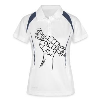 Hand mit Geld - Frauen Polo atmungsaktiv - Weiß/Navy - Vorne