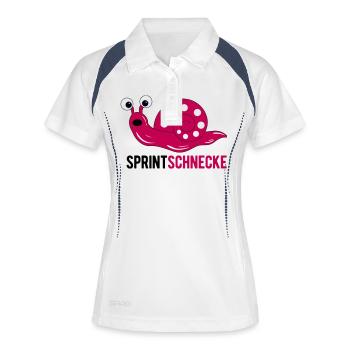 Joggen Sprintschnecke als Geschenk für Läuferin - Frauen Polo atmungsaktiv - Weiß/Navy - Vorne