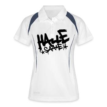 Halle Saale Graffiti Style Sachsen Anhalt (dh) - Frauen Polo atmungsaktiv - Weiß/Navy - Vorne