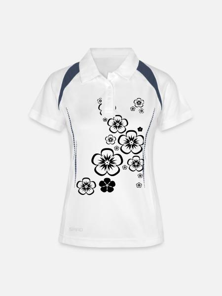 fleurs - Polo respirant Femme - blanc/marine