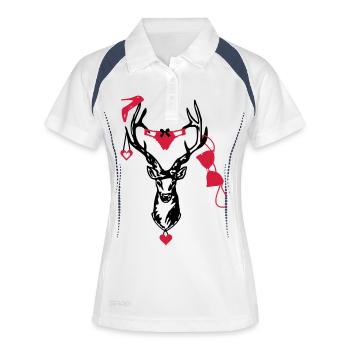 Wiesn Hirsch / / Junggesellenabschied - Frauen Polo atmungsaktiv - Weiß/Navy - Vorne