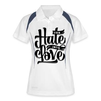 Turn Hate Into Love - Frauen Polo atmungsaktiv - Weiß/Navy - Vorne