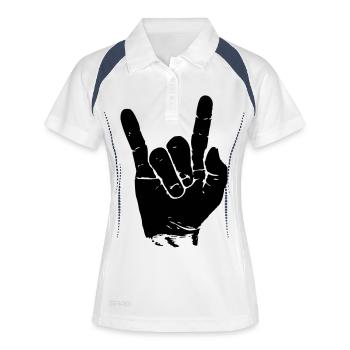 ROCK HAND \m/ - Frauen Polo atmungsaktiv - Weiß/Navy - Vorne