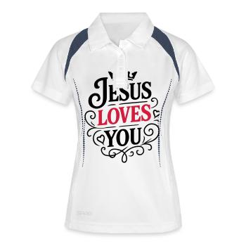 Jesus Liebt dich - Frauen Polo atmungsaktiv - Weiß/Navy - Vorne