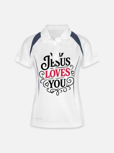 Jesus Liebt dich - Frauen Polo atmungsaktiv - Weiß/Navy